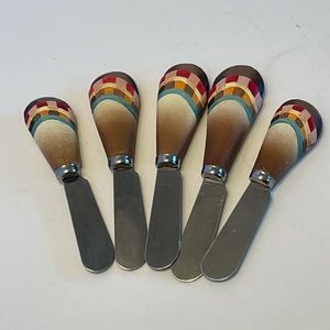 Canape Spreaders Knives Resin Turkey Feather Handle VTG.